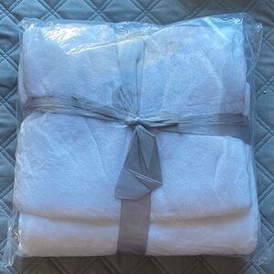 White Plush Blanket with Gray Ribbon